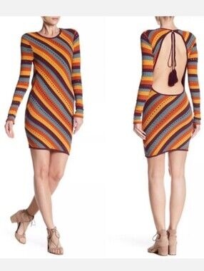 Ronny Kobo Jules Dress Knit Mini Striped Tie Small Long Sleeve
